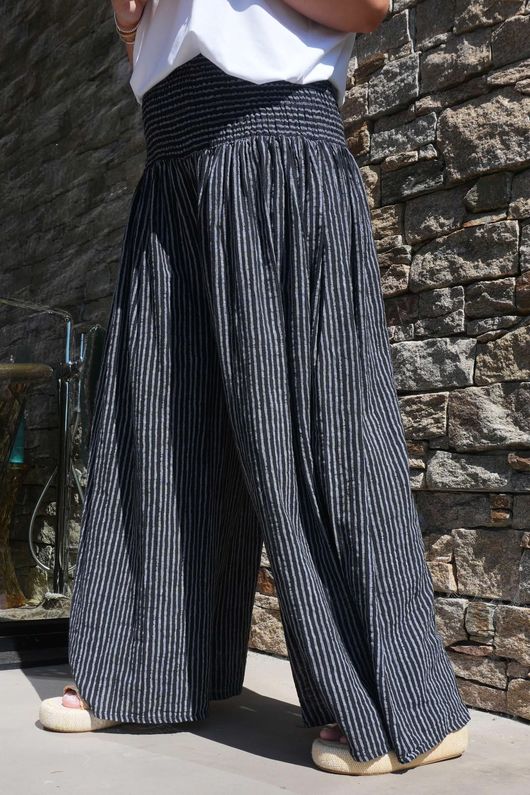 Made in Italy Marina Chalk Stripe Palazzo Pant Black